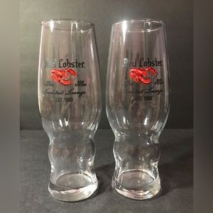 2 Rare Vintage Red Lobster Collectible Tall Cocktail Lounge Drinking Glasses
